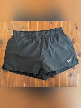 Nike Women's Black Athletic Shorts with White Swoosh